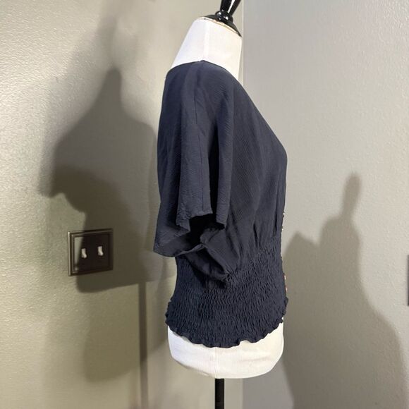 Abercrombie & Fitch Black Buttoned Smocked Blouse - Picture 5 of 9